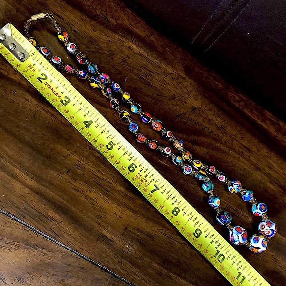 VINTAGE Graduated Millefiori Italian Hand Blown Glass Bead Necklace 22” - Picture 9 of 12